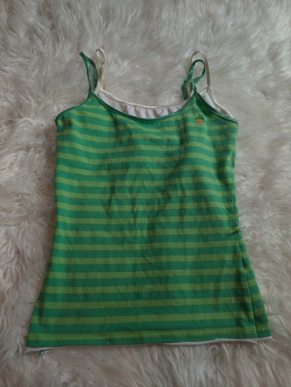 Juniors Energie Green Striped Pineapple Spaghetti Strap Camisole Girls y2k style
